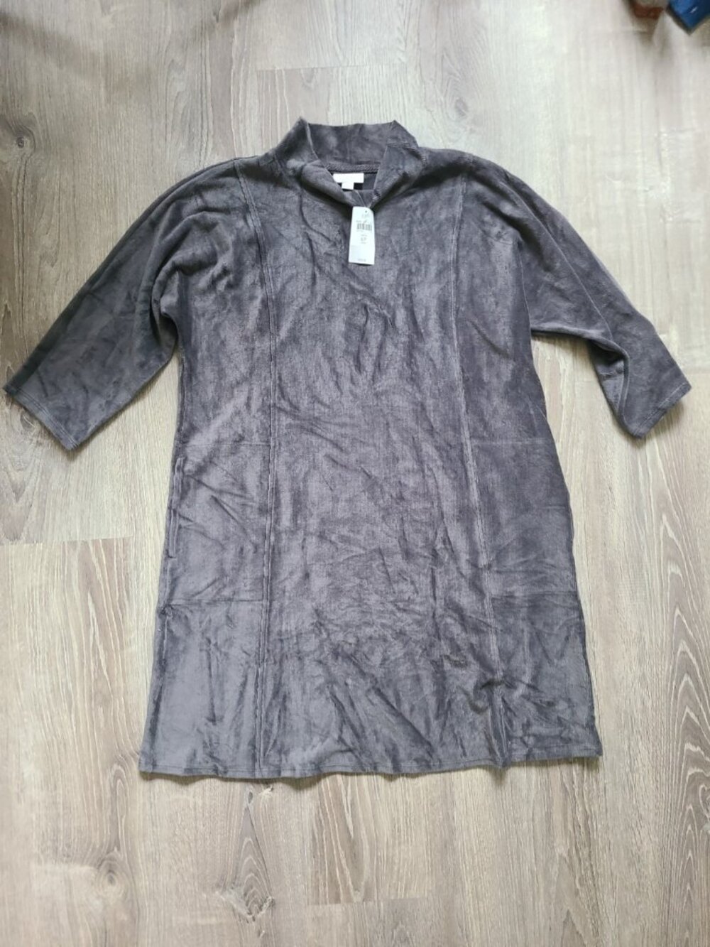 Pure J Jill Women Petite LP Mock Neck Dress Gray Corduroy Soft Stretchy Fall